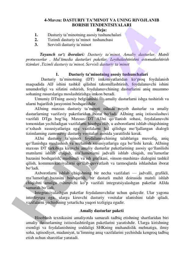 Dasturiy ta’minot va uning tendantiyalarida rivojlanish