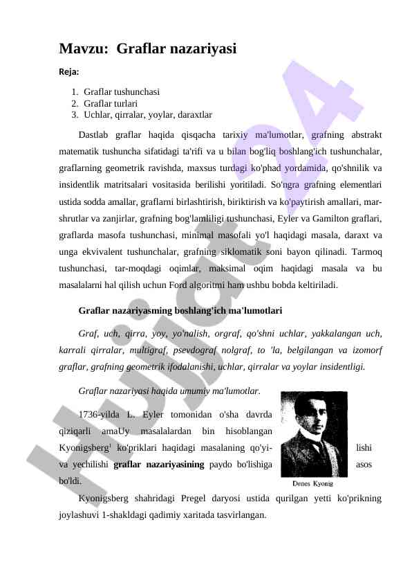 Graflar nazariyasi reja