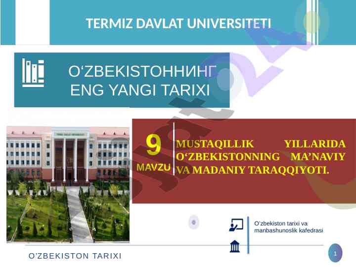 O‘zbekistonning ma’naviy va madaniy taraqqiyoti