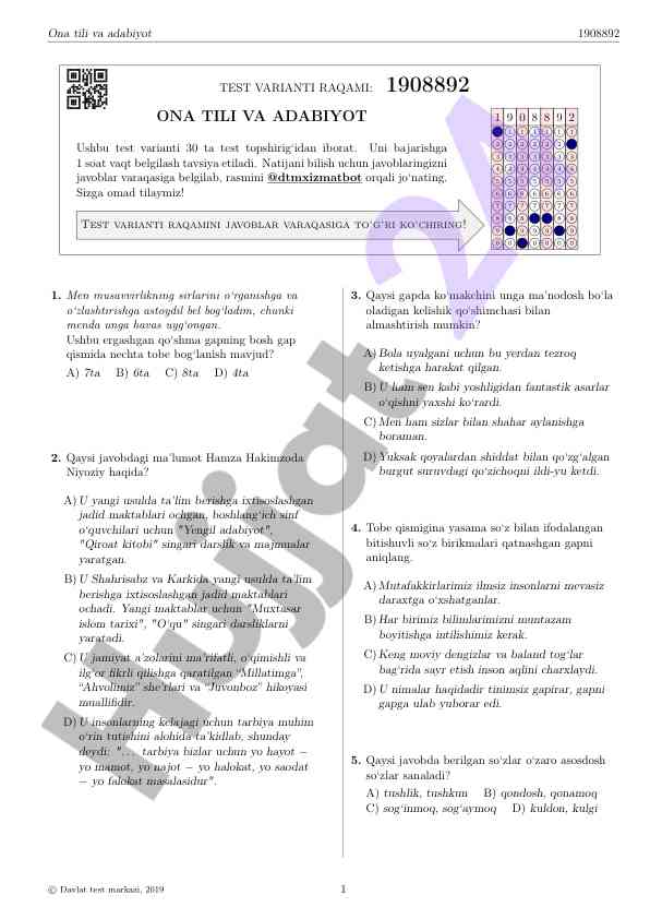 Ona tili va adabiyot test varianti 1908892