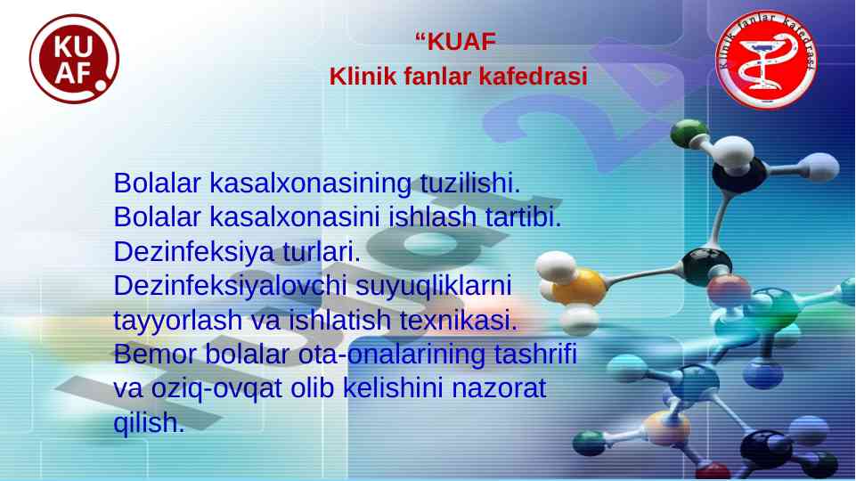 Struktura bolalar kasalxonasining tuzilishi va ishlashi