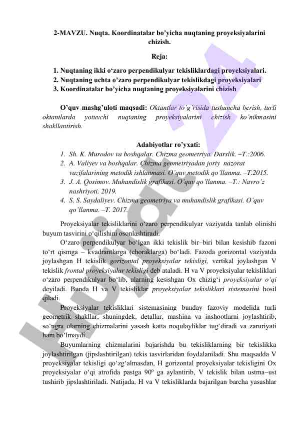 Nuqta va koordinatalar bo'yicha proyeksiyalar