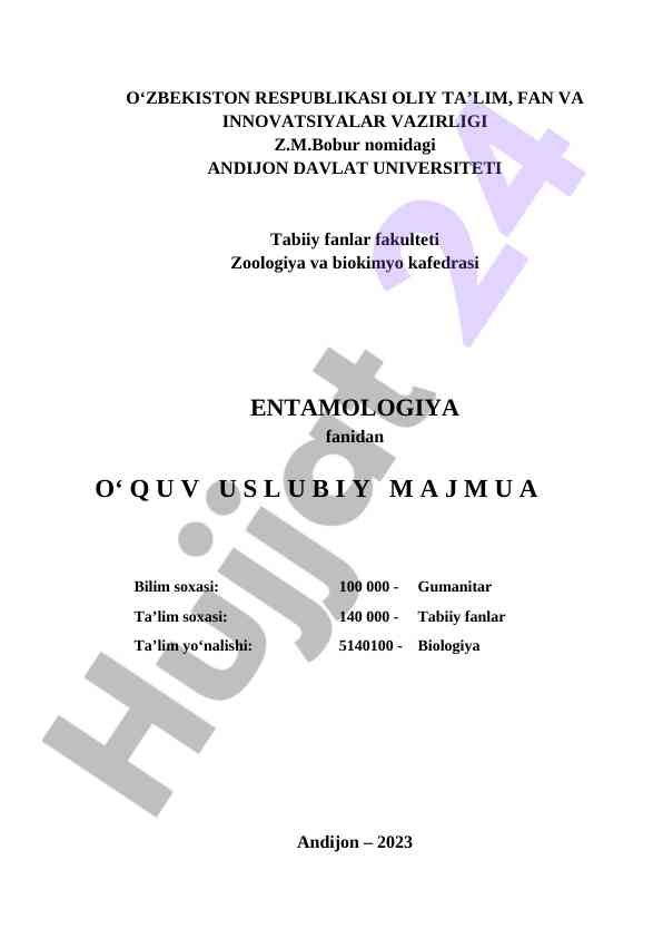 Entomologiya fanidan o‘quv uslubiy majmua