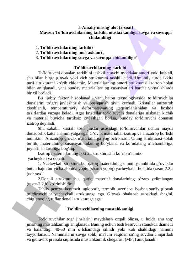 Toldiruvchilarning Tarkibi Va Chidamliligi