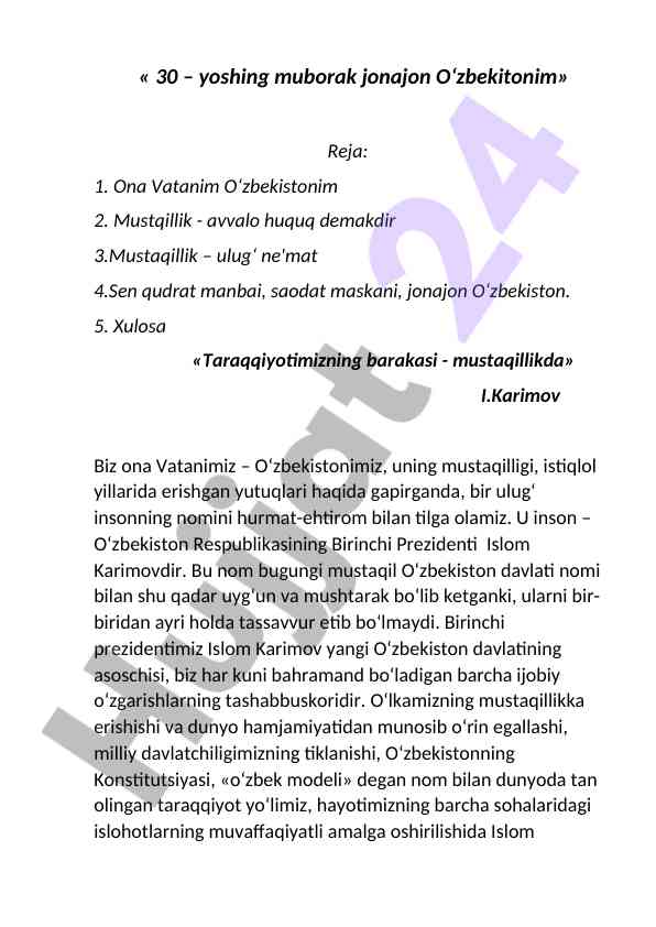 Mustaqillik va ona vatan oʻzbekiston