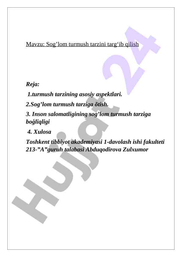 Sog’lom turmush tarzini targ‘ib qilish