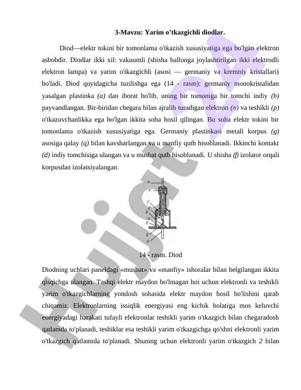 Yarim o’tkazgichli diodlarning tuzilishi va turlari