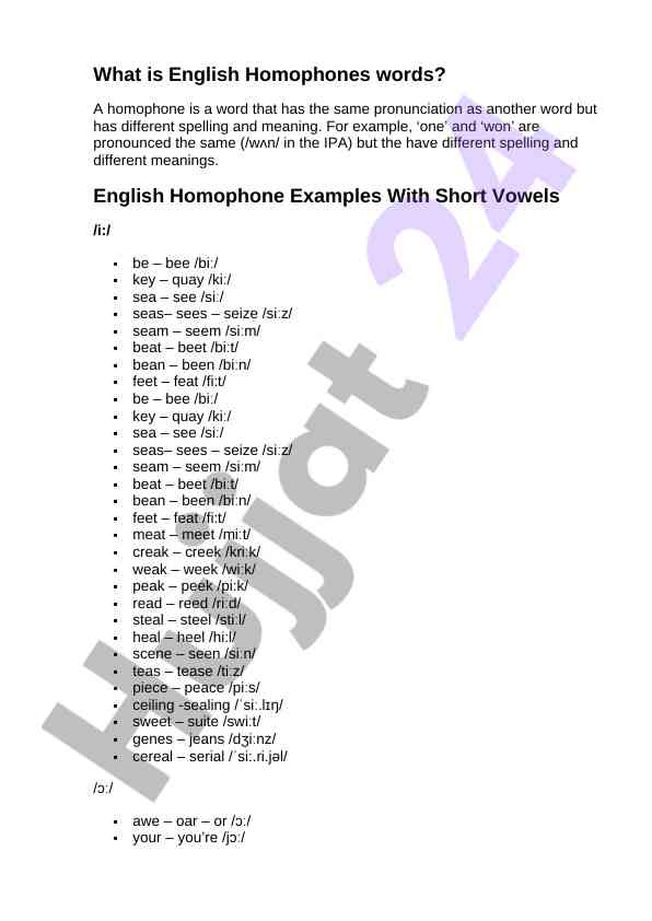 Understanding english homophones with examples