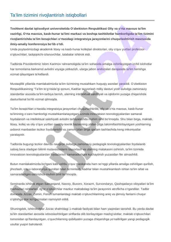 Ta’lim tizimini rivojlantirish istiqbollari