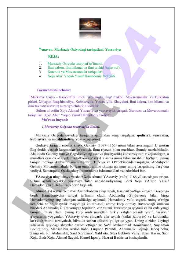 Markaziy osiyodagi tasavvuf tariqatlari tahlili
