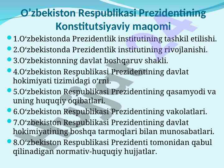 O‘zbekiston prezidentlik institutining rivojlanishi