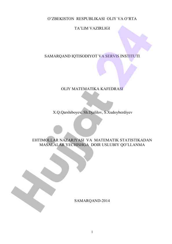 Ehtimollar nazariyasi va matematik statistikadan masalalar