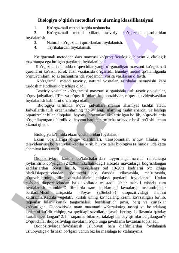 Biologiya o‘qitish metodlari va klassifikatsiyasi