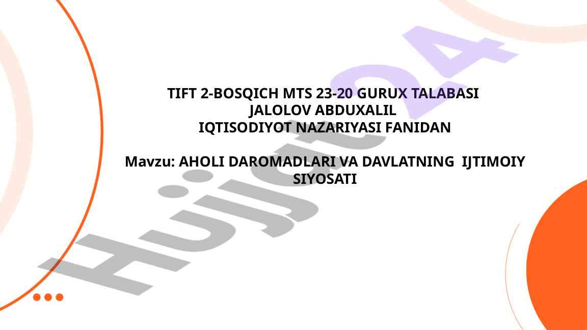 Aholi Daromadlari Va Davlatning Ijtimoiy Siyosati