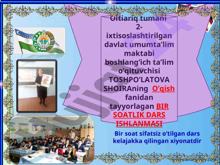 O'quish fanidan bir soatlik dars ishlanmasi