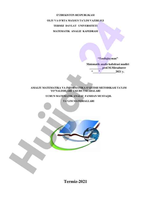 Matematik analiz fanidan mustaqil ta’lim materiallari