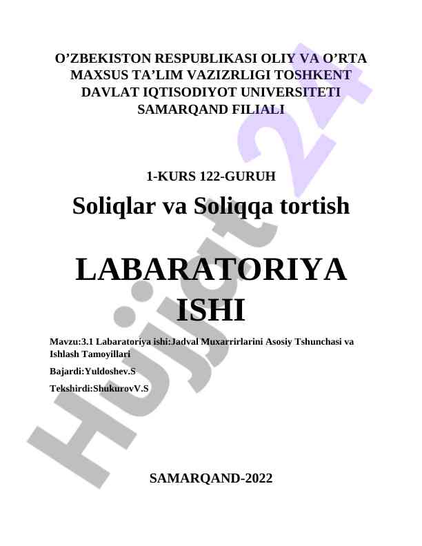 Soliq va soliqqa tortish laboratoriya ishlari
