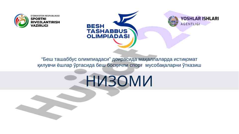 Besh tashabbus olimpiadasi sport musobaqalari nizomi