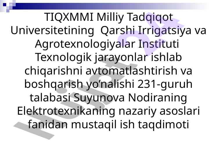 Uch fazali zanjirda quvvatni o'lchash taqdimoti