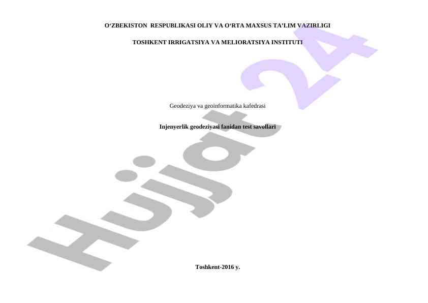 Injenyerlik geodeziyasi fanidan test savollari