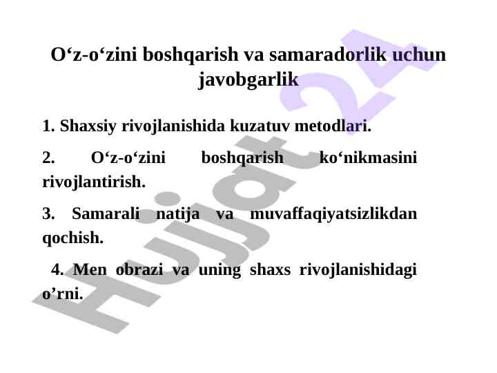 O‘z-o‘zini boshqarish va samaradorlik metodlari