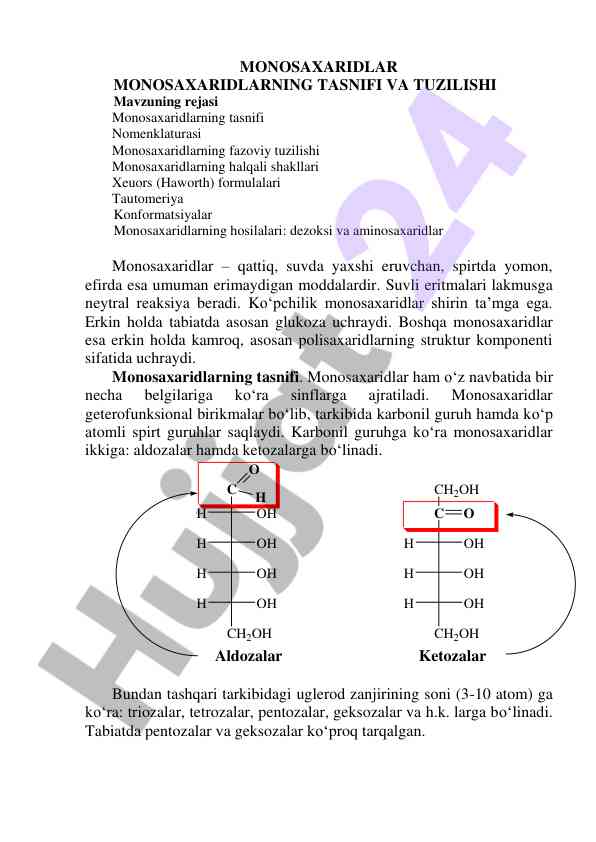 Monosaxaridlar tasnifi va tuzilishi tahlili