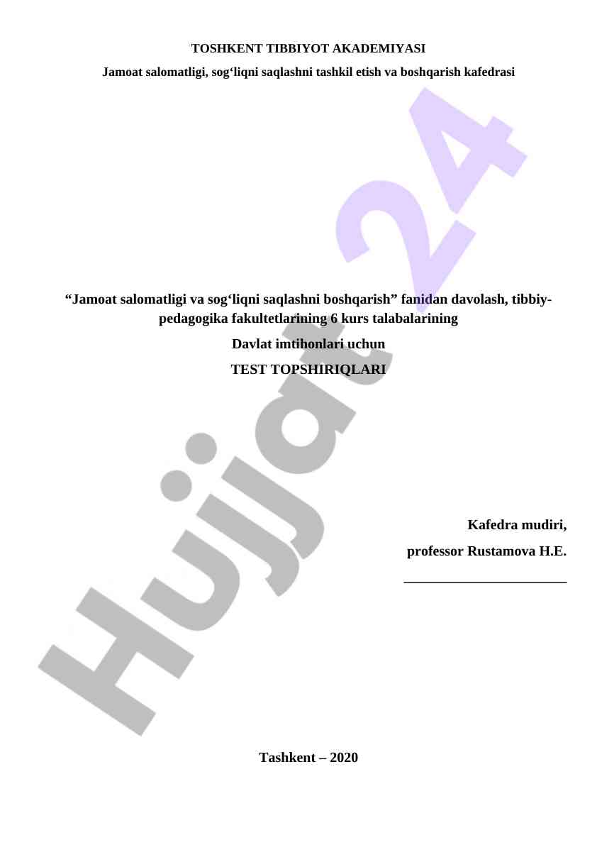 Jamoat salomatligi uchun test topshiriqlari