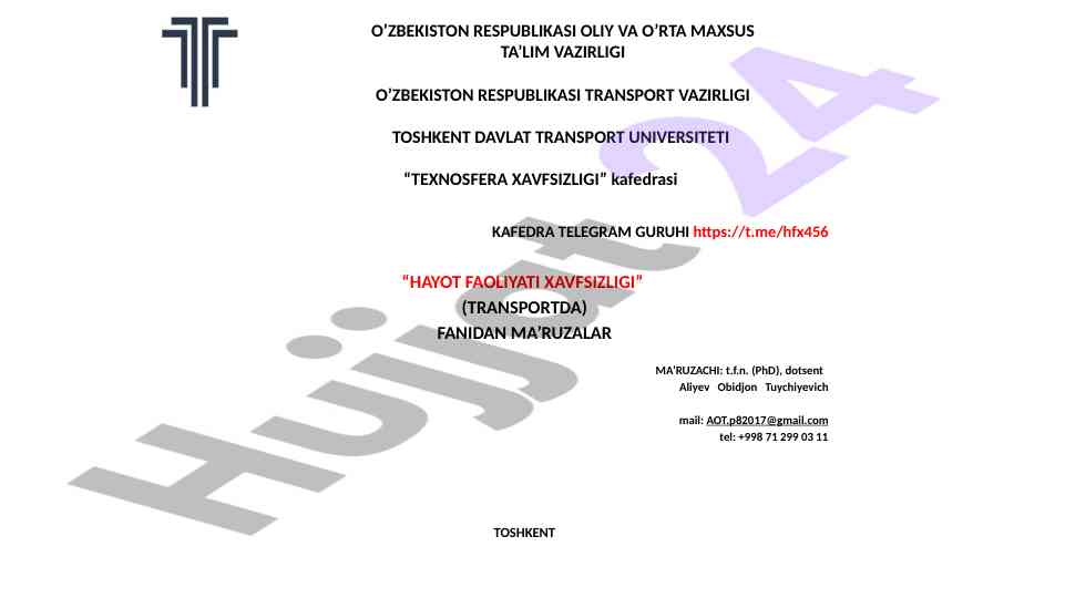 Hayot faoliyati xavfsizligi tadqiqot rejasi
