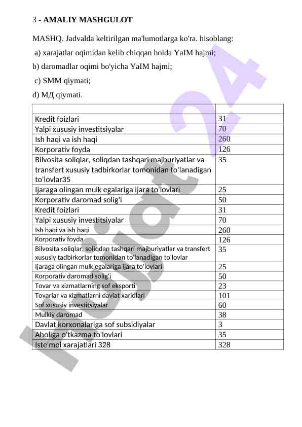 Amaliy mashg'ulot: yaim hajmi hisoblash