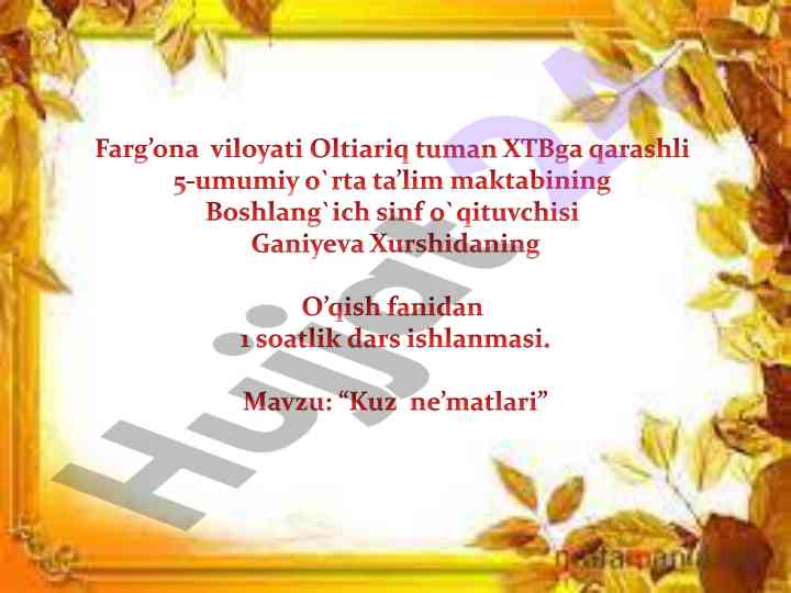 Tabiatni sevish o‘quvchilar uchun dars ishlani