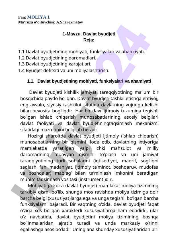Davlat byudjeti: ahamiyati va funksiyalari