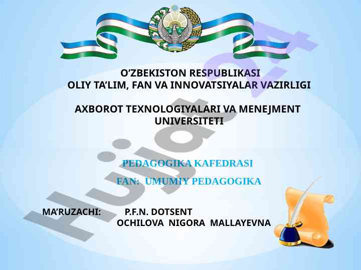 Umumiy pedagogika: didaktika nazariyasi va ta’lim