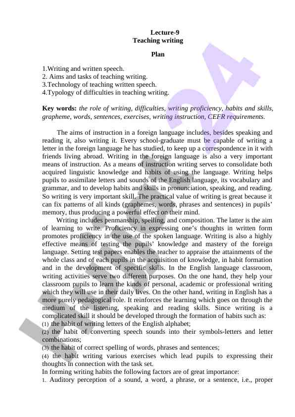 Teaching writing skills and proficiency in english