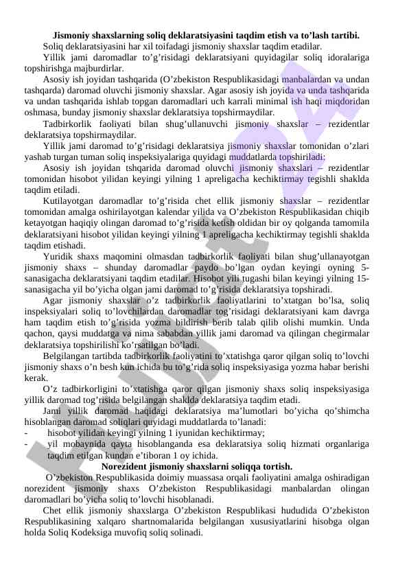 Solıqlar deklaratsiyasi taqdim etish tartibi