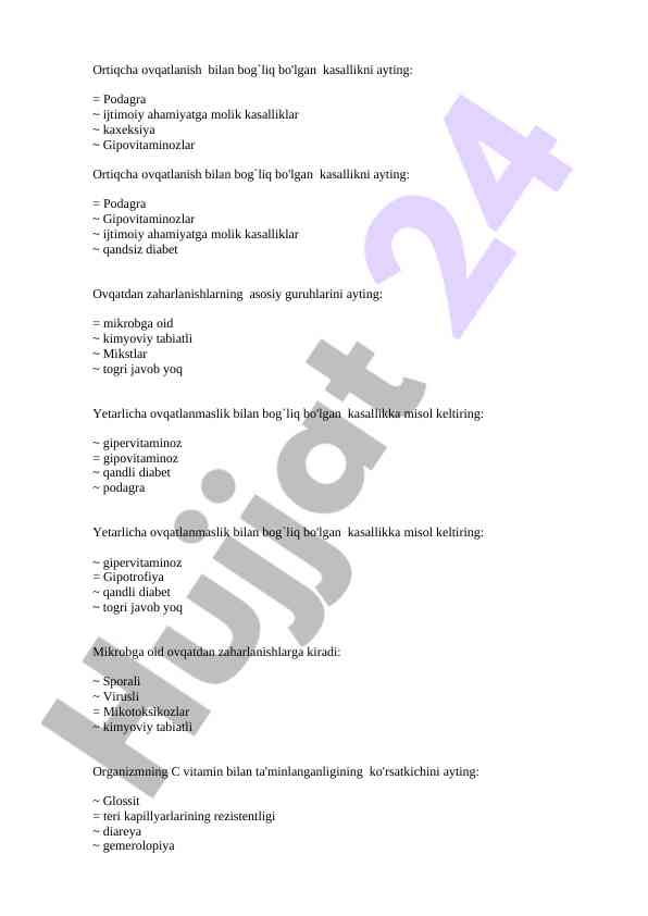 Ortiqcha ovqatlanish bilimlari testi