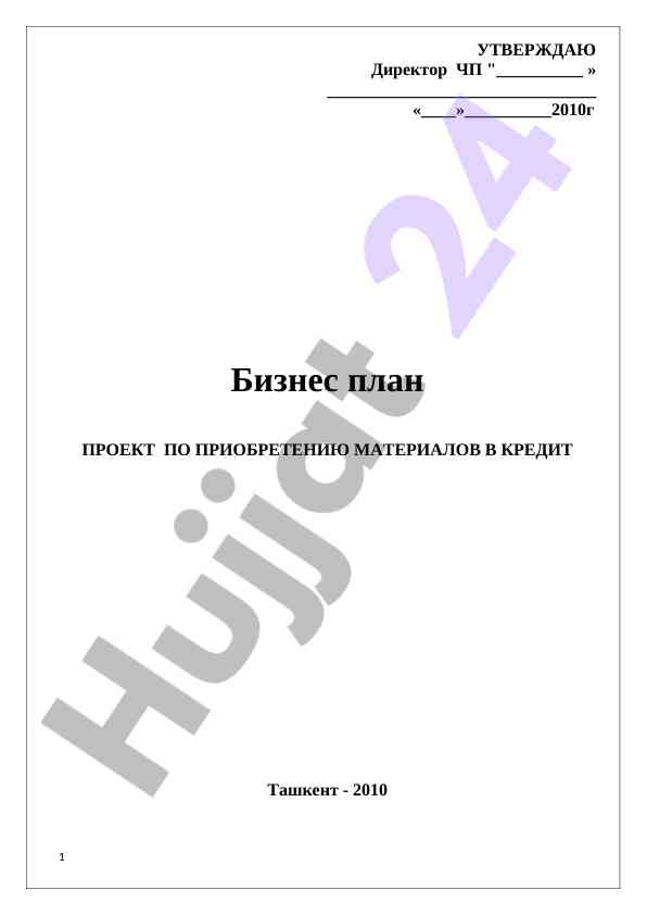 Бизнес план проект по приобретению материалов в кредит
