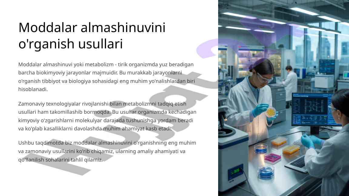 Moddalar almashinuvini o'rganish usullari ta'rifi