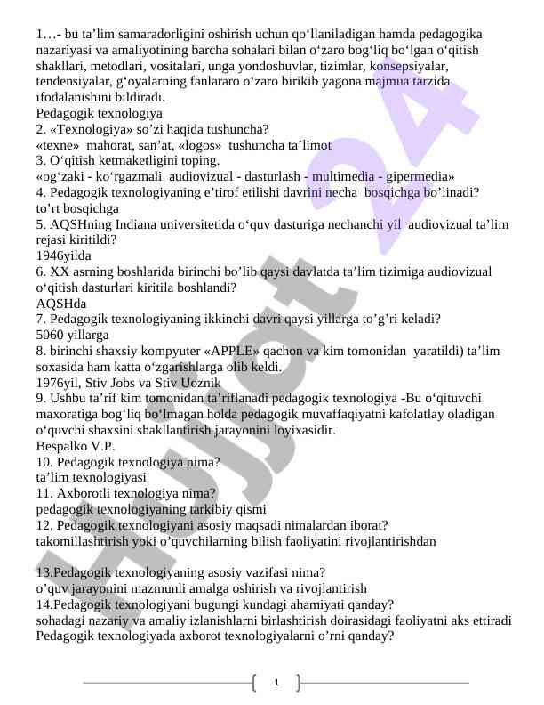 Pedagogik texnologiyalar va ularning ta’limdagi o‘rni