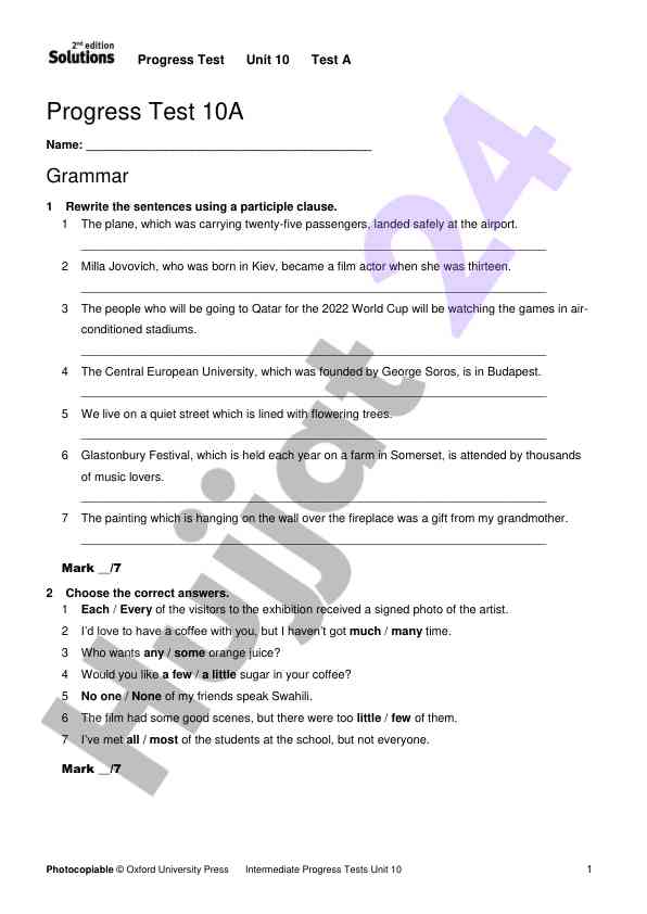 Progress test unit 10 a grammar exercises