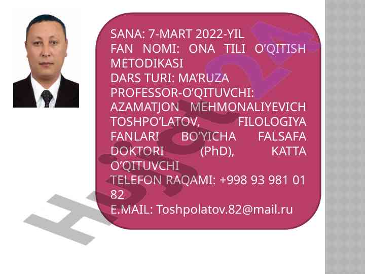 Orfografiya o‘qitish metodikasi ma’ruzasi