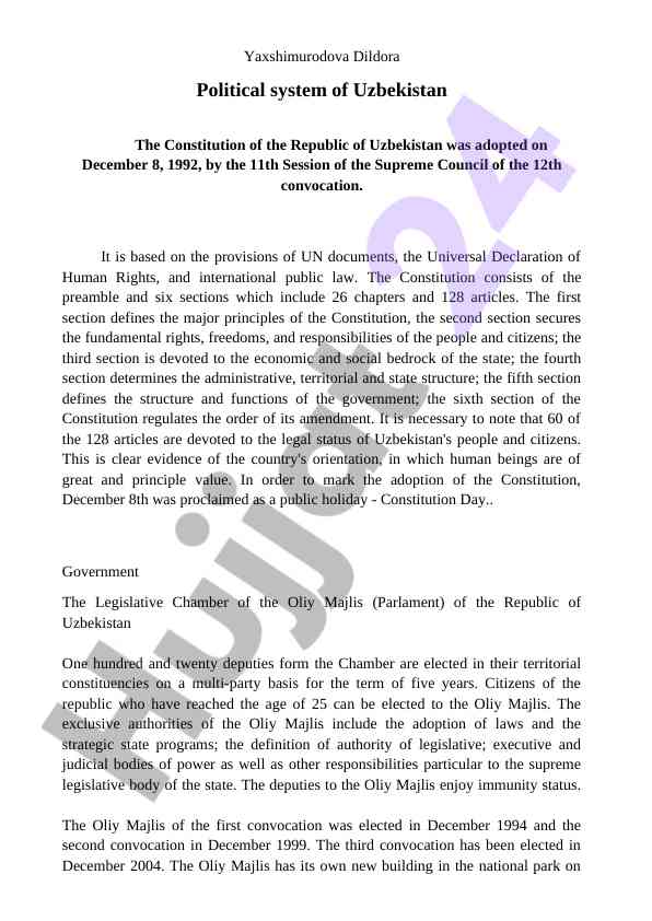 Political system of uzbekistan and its constitution
