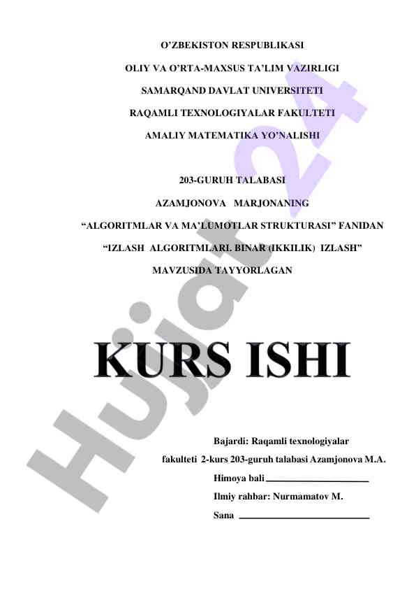 Izlash algoritmlari binar ikkilik izlash mavzusi