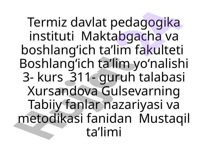 Tabiiy fanlar nazariyasi va metodikasi haqida mustaqil ish
