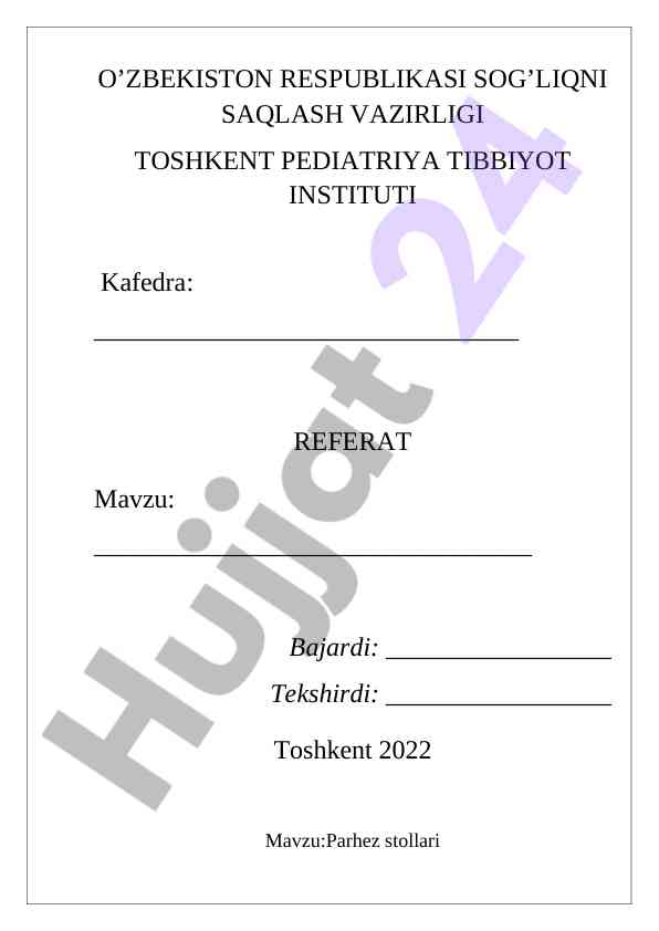 Parhez stollari haqida o'quv referati