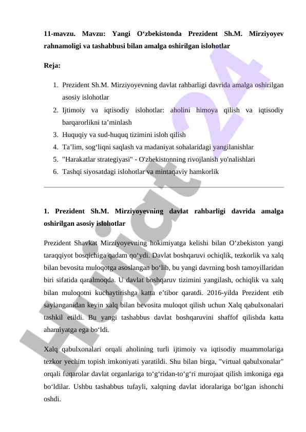 Yangi o‘zbekistonda prezident islohotlari tahlili