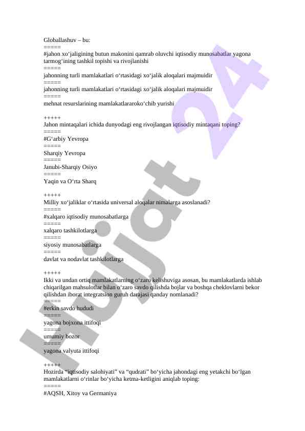 Globallashuv va xalqaro iqtisodiy munosabatlar
