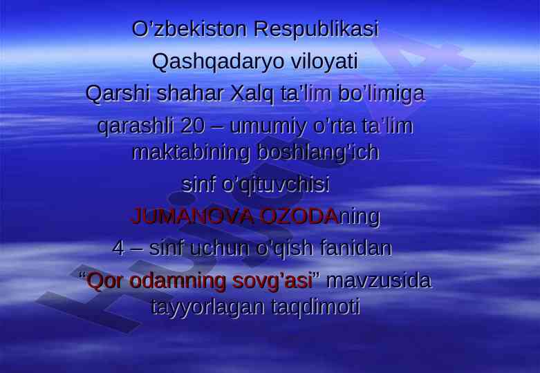 Qor odamning sovg’asi mavzusida dars ishlanmasi