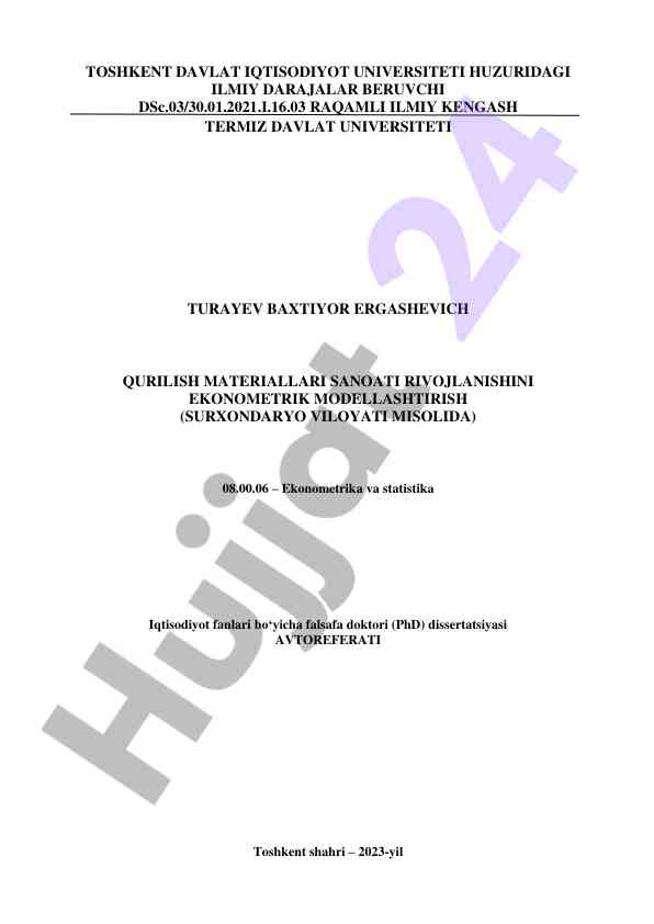 Qurilish materiallari sanoatini ekonometrik modellashtirish