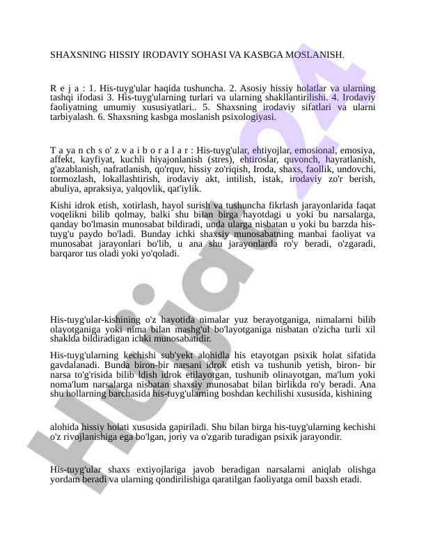 Hissiy irodaviy soha va kasbga moslanish