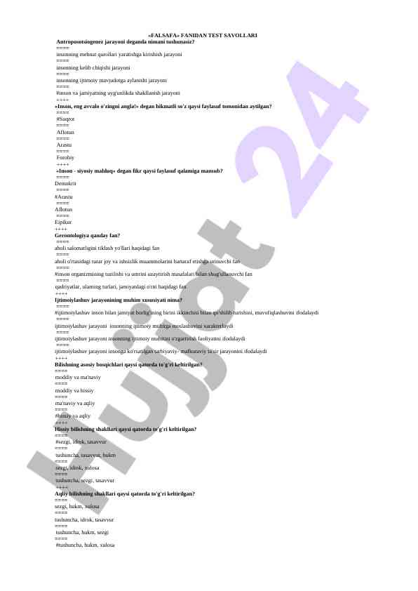 Falsafa fanidan test savollari